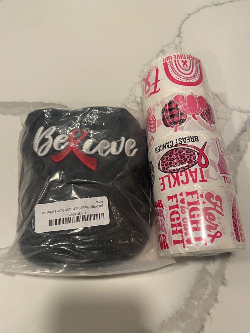 “Believe” Baseball Cap & Breast Cancer awareness stickers 4 rolls - Picture 8 of 8